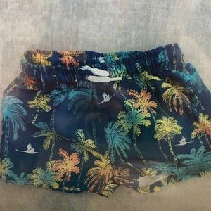 Kids Swim Trunks with Tropical Palm Print - Navy Multicolor